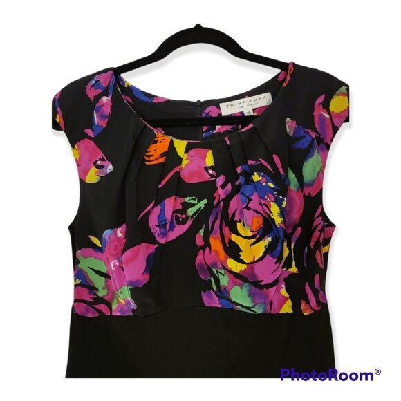 Trina Turk Black And Floral Print Dress Size 10 - Picture 3 of 4